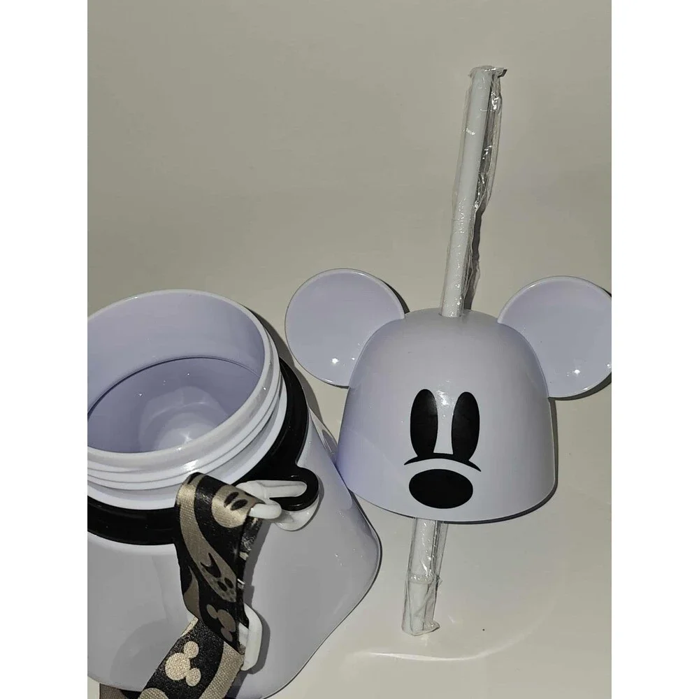 Disney Mickey Mouse Ghost Halloween Plastic Water Bottle With Strap & Straw NEW